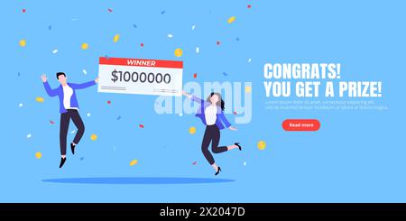 Felice vincitore della lotteria con un grande premio di stipendio. Illustrazione Vettoriale