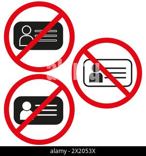 Set di schede ID proibite. Nessun simbolo di identificazione personale. Badge di accesso limitato. Illustrazione vettoriale. EPS 10. Illustrazione Vettoriale