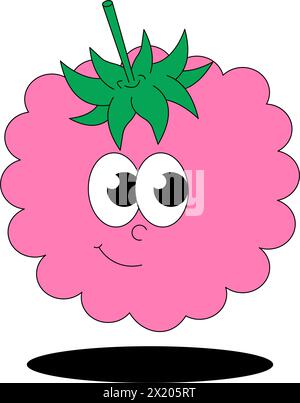 Lampone estivo alla frutta. Superficie scanalata retrò. Adesivo alla moda con mascotte comiche funky. Illustrazione vettoriale Illustrazione Vettoriale