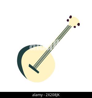 Banjo, banjo acustico in legno a corde con passaparete. Strumento musicale afroamericano. Illustrazione vettoriale a fumetti piatta colorata isolata su bianco ba Illustrazione Vettoriale