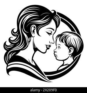 Splendida arte in stile black line per la festa della mamma Illustrazione Vettoriale