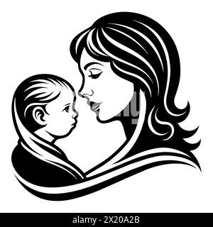 Splendida e adorabile arte in stile black line per la festa della mamma Illustrazione Vettoriale