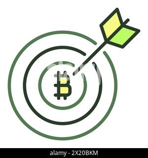 Freccia sul concetto di criptovaluta vettore Bitcoin Target icona colorata o elemento del logo Illustrazione Vettoriale