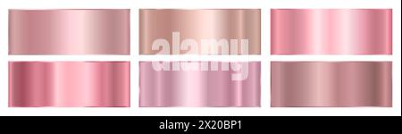 Una serie di sfumature metalliche lucide rosa. Effetti di sfumatura metallica per la progettazione di testo e bacheche, infografiche. Illustrazione Vettoriale