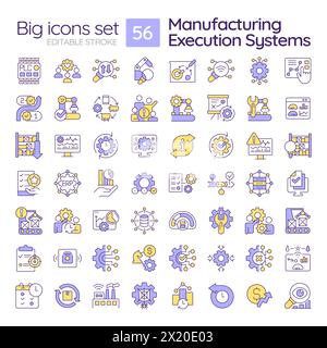 Set di icone colore RGB dei sistemi di esecuzione della produzione Illustrazione Vettoriale