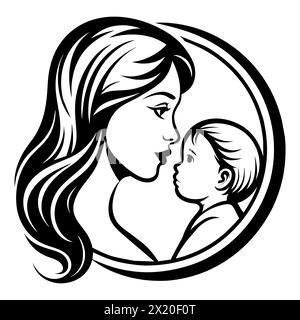 Splendida festa della mamma, arte in stile black line Illustrazione Vettoriale