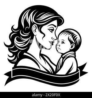 Super e adorabile Black line art per la festa della mamma Illustrazione Vettoriale