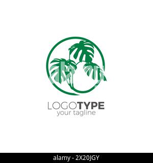 Splendido design con logo Monstera Plant Illustrazione Vettoriale