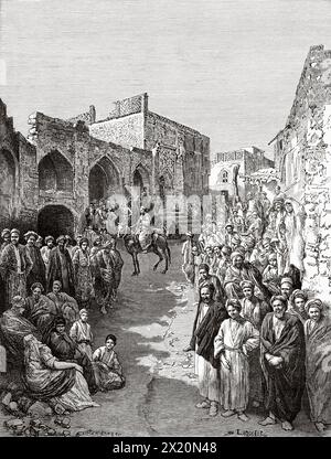 Street live dell'antica città di Shushtar, Iran. Medio Oriente. Disegno di Dieudonne Lancelot (1823 - 1895) Persia, Chaldea e Susiana 1881-1882 di Jane Dieulafoy (1851 - 1916) le Tour du Monde 1886 Foto Stock