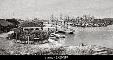 Il porto di Manila, Filippine, Asia meridionale. Disegno di Charles Barbant (1844 - 1921) Luzon e Palawan, sei anni di viaggio nelle Filippine di Alfred Marche (1844-1898) le Tour du Monde 1886 Foto Stock