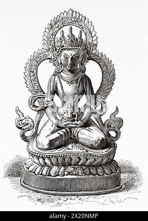 Divinità nepalese in bronzo. Kathmandu. Nepal. Asia. Disegno di P. Sellier. Viaggio in Nepal con il dottor Gustave le Bon (1841-1931) le Tour du Monde 1886 Foto Stock