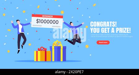 Felice vincitore della lotteria con un grande premio di stipendio. Illustrazione Vettoriale