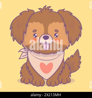 Un cane carino con la lingua in giro. Simpatico animale personaggio kawaii dei cartoni animati. Illustrazione vettoriale. Collezione bambini Illustrazione Vettoriale