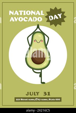 Festa nazionale dell'avocado. Luglio 31. Biglietto d'auguri per le festività annuali dell'avocado. Illustrazione vettoriale Illustrazione Vettoriale