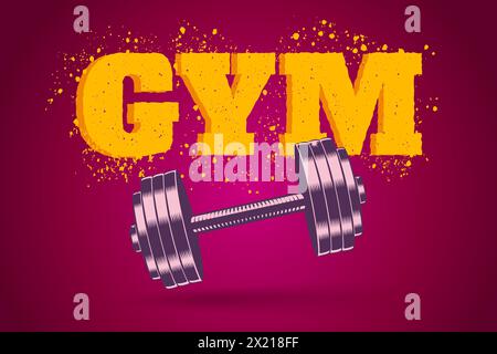 Emblema vettoriale per il fitness club in stile grunge con manichino. Logo Vector con testo in palestra e manubrio in stile vintage. Illustrazione Vettoriale