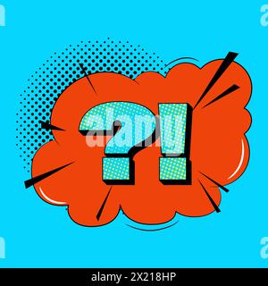Punto interrogativo in stile pop art alla moda. Effetto sonoro comico. Illustrazione Vettoriale