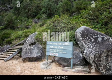 Resolute Beach nel parco nazionale Ku-Ring-GAI Chase, una spiaggia isolata sulle rive dell'area di Pittwater, Sydney, NSW, Australia Foto Stock