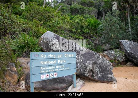 Resolute Beach nel parco nazionale Ku-ring -GAI Chase, una spiaggia isolata sulle rive di Pittwater, Sydney, NSW, Australia Foto Stock