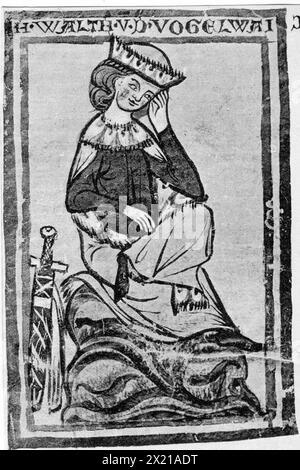 Walther von der Vogelweide, circa 1170 - circa 1230, mentore tedesco e autore / scrittore, miniatura, DIRITTI AGGIUNTIVI-CLEARANCE-INFO-NOT-AVAILABLE Foto Stock