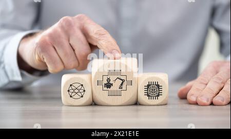 Blocchi di legno con il simbolo del concetto di disgregazione digitale Foto Stock