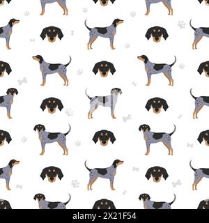 Bluetick coonhound modello senza cuciture. Diversi colori del cappotto e set di pose. Illustrazione vettoriale Illustrazione Vettoriale