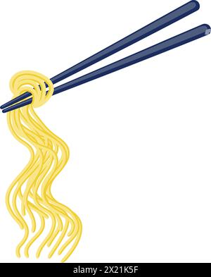 Ramen di spaghetti cinesi con bacchette. Cucina orientale asiatica. Illustrazione vettoriale. Illustrazione Vettoriale