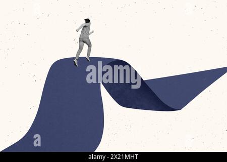 Collage fotografico creativo Running man leader persistente determinato ambizioso raggiungere il target Dream self Development Route sfondo bianco Foto Stock