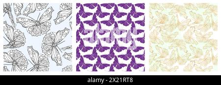 Sfondo con motivo vettoriale per silhouette a farfalla per tessuti, tessuti, carta da parati, album. Insetti con ali che disegnano per la progettazione di superfici Illustrazione Vettoriale