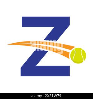 Logo da tennis sulla lettera Z con simbolo della palla da tennis in movimento. Insegna da tennis Illustrazione Vettoriale