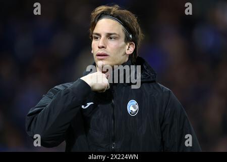 Bergamo, Italia. 18 aprile 2024. Marco Carnesecchi dell'Atalanta BC guarda durante la partita di andata e ritorno dei quarti di finale di UEFA Europa League tra Atalanta BC e Liverpool FC allo stadio Gewiss il 18 aprile 2024 a Bergamo. Crediti: Marco Canoniero/Alamy Live News Foto Stock