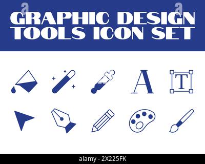 Set di icone sottili di grafica, arte, creatività e grafica icone vettoriali Illustrazione Vettoriale