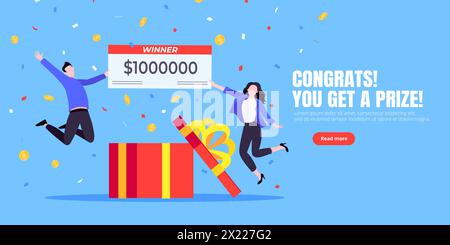 Felice vincitore della lotteria con un grande premio di stipendio. Illustrazione Vettoriale