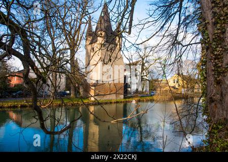 Augusta, Fünfgart, o Torre delle cinque dita, a Lecharm, resti delle mura della città vecchia, strada romantica, Baviera, Germania Foto Stock