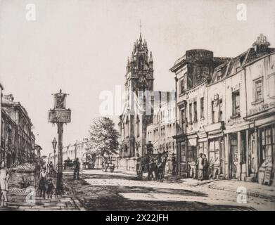 Peckham, 1915 anni. Mostra Peckham Hill Street e St Chrysostom Church che è stata demolita nel 1963 a causa di un grave marciume secco. Foto Stock