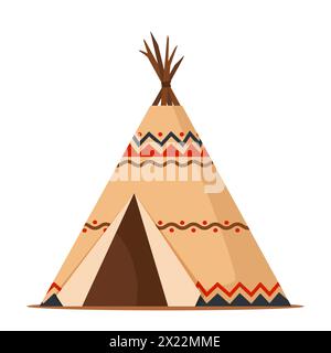 Teepee, Lodge o wigwam. Campo tradizionale, casa in stile tenda fatta a mano per gli indigeni, i nativi americani Illustrazione Vettoriale