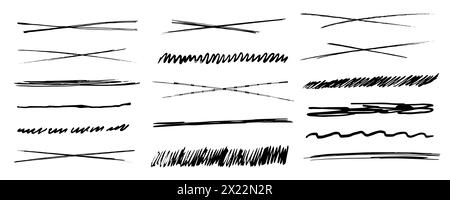 Sottolineatura di linee di tracciatura, interruzione trasversale, impostazione di indicatori rapidi a mano libera, elementi tipografici isolati sullo sfondo. Forma di schizzo, bordo. Illustrazione vettoriale Illustrazione Vettoriale