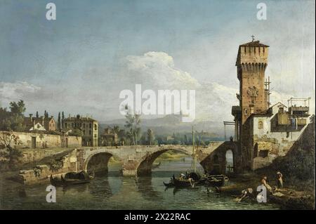 Capriccio con fiume e ponte, 1745. Foto Stock