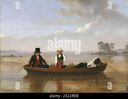 Festa di pesca a Long Island Sound al largo di New Rochelle, 1847. Foto Stock
