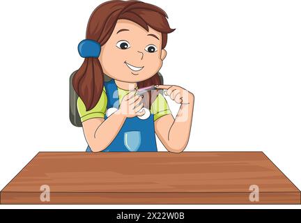 Ragazza carina che si rifila l'illustrazione vettoriale delle unghie Illustrazione Vettoriale