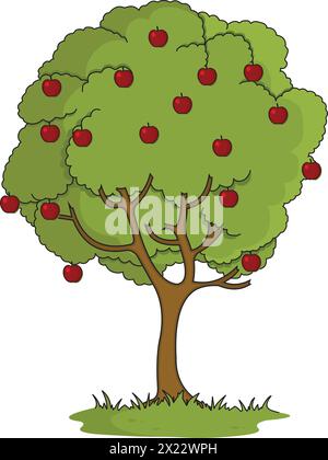 Illustrazione vettoriale di un albero di mele verde rigoglioso Illustrazione Vettoriale
