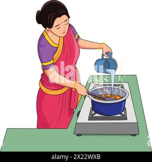Madre vettoriale che cucina il cibo su un vettore di gas Illustrazione Vettoriale