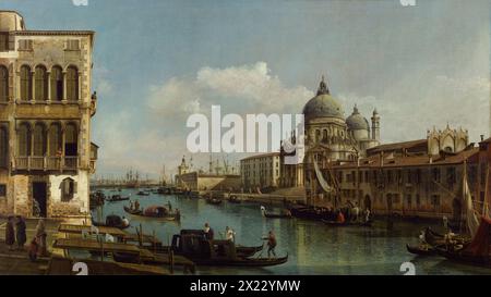 Dipinto di Vista sul Canal grande Santa Maria della salute e la Dogana da campo Santa Maria Zobenigo del pittore italiano Bernardo Bellotto capolavoro d'arte Foto Stock