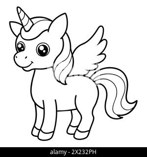 Adorabile Chibi Unicorn Line Art Illustrazione Vettoriale