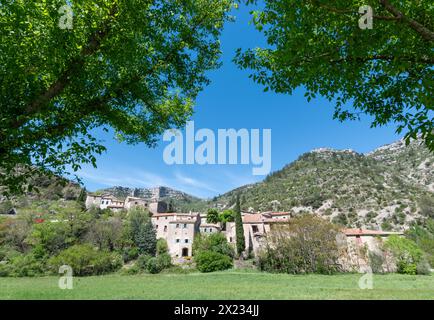 La frazione di Navcelles nel canyon di Navacelles, Hérault, Francia Foto Stock