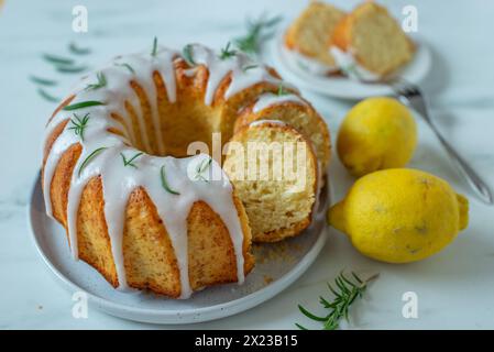 Torta allo yogurt al limone e al lime umida Foto Stock