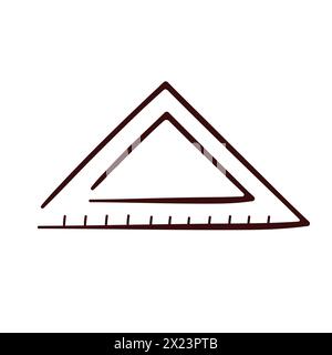 Icona del righello triangolare matematica per l'istruzione in stile line art. Cancelleria, scuola, strumenti di studio. Illustrazione vettoriale isolata su sfondo bianco. Illustrazione Vettoriale