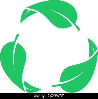 Set di icone verdi delle lamelle come simboli di riduzione, riutilizzo e riciclaggio Illustrazione Vettoriale