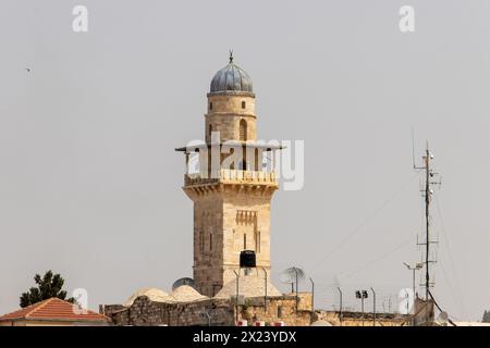 Minareto della porta delle catene della moschea al-Aqsa, Gerusalemme. Foto Stock