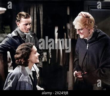 Frank Lawton, Maureen o'Sullivan, Lionel Barrymore, sul set del film, 'The Devil-Doll', MGM, 1936 Foto Stock