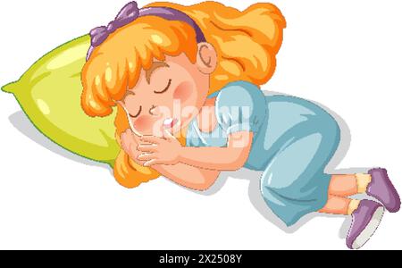Immagine di una ragazza che dorme profondamente su un cuscino. Illustrazione Vettoriale